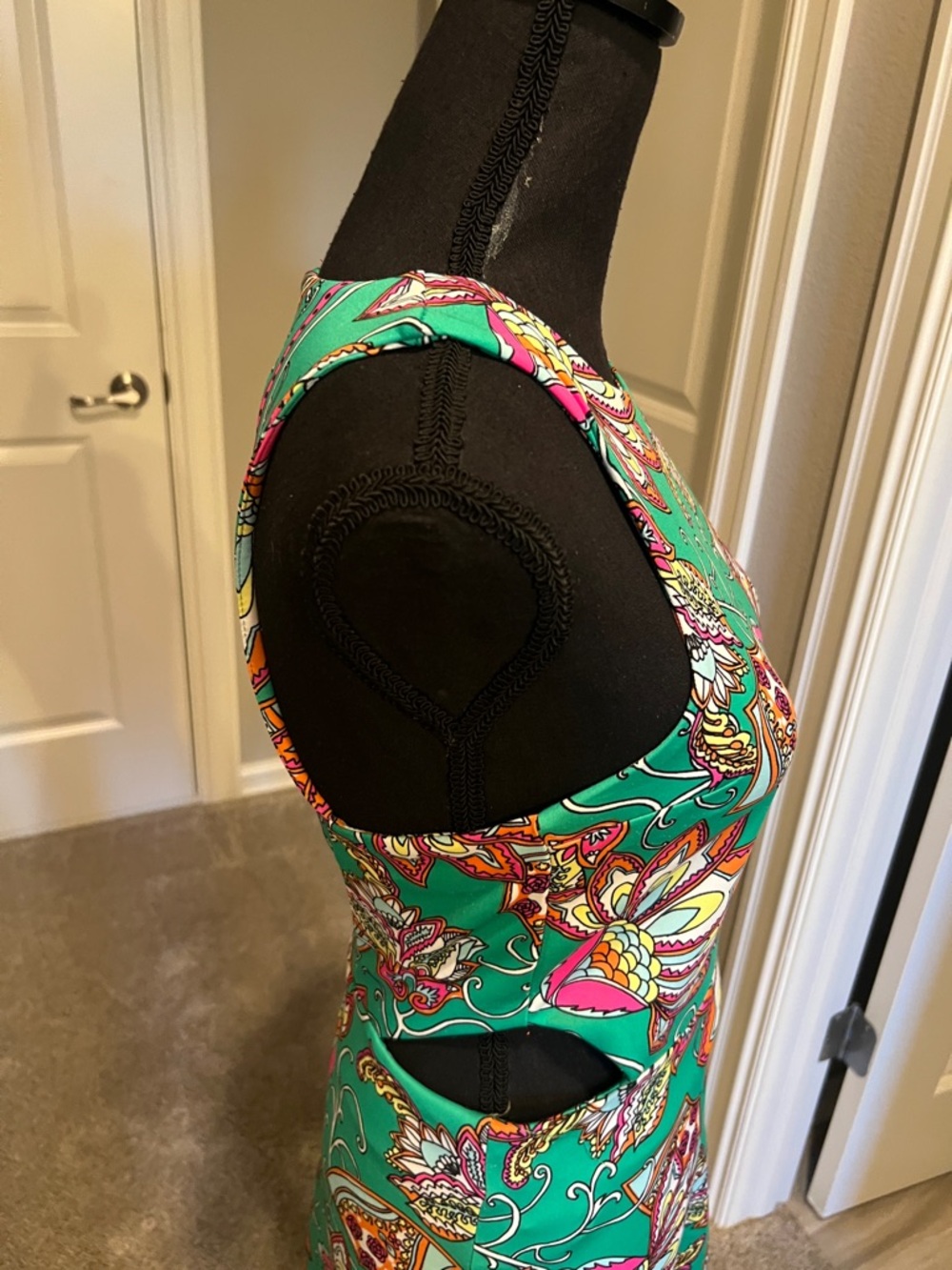 GBX Teal Multicolor Floral Sleeveless A-Line Dress with cut-outs on side - Picture 4 of 11